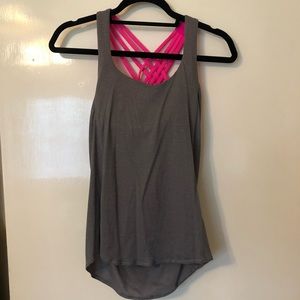 Lululemon gray top with hot pink bra